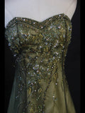 Vintage A line Sweetheart Green Chiffon 1950s With Beads Bodice Long Prom Dresses Inspo Birthday Outfit Party Gown HZ0311