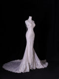 Classic Mermaid Spaghetti Strap Lace Tulle Wedding Gown Style for Bride With Fitted Petite Plus Size Bridal Dress HZ0311