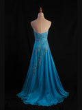 Vintage A line Strapless Blue Chiffon 1950s With Beads Bodice Long Prom Dresses Inspo Birthday Outfit Party Gown HZ0311