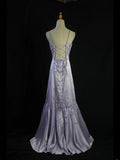 Retro 1950s Mermaid Spaghetti Straps Lilac Satin With Beads Long Prom Dresses Inspo 21st Birthday Outfit Formal Gown HZ0311