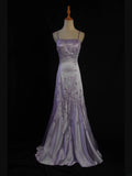 Retro 1950s Mermaid Spaghetti Straps Lilac Satin With Beads Long Prom Dresses Inspo 21st Birthday Outfit Formal Gown HZ0311