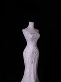 Classic Long Wedding Gowns Mermaid Strapless Style for Bride With Lace Tulle Bodice Train White Bridal Dress HZ0311