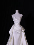 Simple Long Wedding Dresses Mermaid White Mermaid Satin Pleats Wedding Dress Silky Satin Style For Brides Fitted Bridal Gowns HZ0311