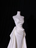 Simple Long Wedding Dresses Mermaid White Mermaid Satin Pleats Wedding Dress Silky Satin Style For Brides Fitted Bridal Gowns HZ0311