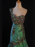 Retro 1950s Mermaid One Shoulder Dark Green Satin With Beads Long Prom Dresses Inspo 22th Birthday Outfit Formal Dress HZ0311