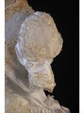 Women's Elegant High Neck Vintage With Sleeves Satin Wedding Dress for Bride Sweep Train Wedding Dresses HZ0311