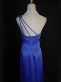 Retro 1950s Mermaid One Shoulder Royal Blue Satin With Flowers Slit Long Prom Dresses Inspo 22th Birthday Outfit Formal Dress HZ0311