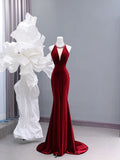 Modest Prom Dresses Aesthetic Mermaid Scoop Neck Burgundy Velvet Inspiration Impress Long Party Formal Gown For Teenagers High Schools HZ0311