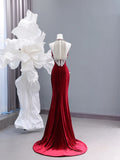 Modest Prom Dresses Aesthetic Mermaid Scoop Neck Burgundy Velvet Inspiration Impress Long Party Formal Gown For Teenagers High Schools HZ0311