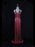 Vintage A Line Halter Hot Pink Satin 1950s With Beaded Bodice Long Prom Dresses Inspo Birthday Outfit Formal Dress For Women HZ0311