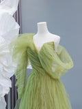 Modest Prom Dresses Aesthetic A Line One Shoulder Sage Green Tulle Inspiration Impress Long Party Formal Gown For Teenagers High Schools HZ0311
