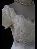 Retro 1950s Wedding Dresses for Bride Ball Gown V Neck With Short Beads Sleeves Lace Petite/Plus Size Bridal Gowns for Summer Wedding HZ0311