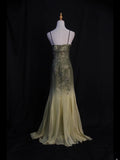 Vintage Mermaid Spaghetti Straps Olive Green Ombre Chiffon 80s With Beaded Bodice Long Prom Dresses Inspo Birthday Outfit Formal Dress For Women HZ0311