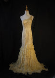 Retro 1950s Mermaid One Shoulder Yellow Chiffon With Gold Beads Lace Long Prom Dresses Inspo 22th Birthday Outfit Formal Dress HZ0311