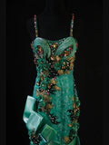 Vintage Mermaid Spaghetti Straps Green Lace 80s With Beaded Appliqued Long Prom Max Dresses Inspo 18th Birthday Outfit Formal Dress For Women HZ0311