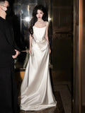 Simple Long Wedding Dresses White Mermaid Satin Pleats Wedding Dress Silky Satin Style For Brides Fitted Bridal Gowns HZ0311