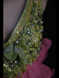 Vintage A Line V Neck Green Tops Chiffon Pink 80s With Beaded Bodice Long Prom Dresses Inspo Birthday Outfit Formal Dress For Women HZ0311