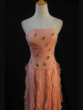 Retro 1950s A Line Strapless Pink Chiffon With Beads Long Prom Dresses Inspo 22th Birthday Outfit Formal Dress HZ0311