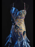 Vintage Mermaid Spaghetti Straps Royal Blue Satin Silver Satin 70s With Beads Long Prom Max Dresses Inspo 18th Birthday Outfit Formal Dress For Women HZ0311