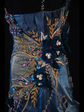 Vintage Mermaid Spaghetti Straps Royal Blue Satin Silver Satin 70s With Beads Long Prom Max Dresses Inspo 18th Birthday Outfit Formal Dress For Women HZ0311