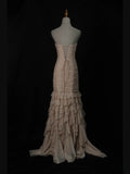 Vintage Mermaid Sweetheart Champagne Chiffon 1950s With Ruffled Layered Bodice Long Prom Dresses Inspo 18th Birthday Outfit Formal Gown HZ0311
