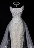 Romantic Long Wedding Dresses White Mermaid Strapless Lace Long Wedding Dress Style For Brides Fitted With Train Bridal Gowns HZ0311