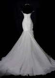 Modest Long Wedding Dresses Mermaid Strapless Chiffon Style for Bride With Pleated Bodice Train Bridal Dresses HZ0311