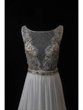 Vintage A Line Scoop Silver Gray Lace Tops Chiffon 80s With Beaded Bodice Long Prom Dresses Inspo Birthday Outfit Formal Dress For Women HZ0311