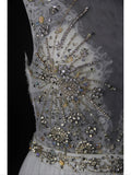 Vintage A Line Scoop Silver Gray Lace Tops Chiffon 80s With Beaded Bodice Long Prom Dresses Inspo Birthday Outfit Formal Dress For Women HZ0311