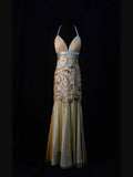 Vintage Mermaid Halter Gold Sequins 70s With Beads Prom Max Dresses Inspo 18th Birthday Outfit Formal Dress For Women HZ0311