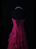 Vintage A Line Sweetheart Hot Pink Tulle 1950s With Ruffled Layered Bodice Long Prom Dresses Inspo 18th Birthday Outfit Formal Gown HZ0311