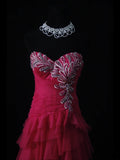 Vintage A Line Sweetheart Hot Pink Tulle 1950s With Ruffled Layered Bodice Long Prom Dresses Inspo 18th Birthday Outfit Formal Gown HZ0311