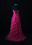 Vintage A Line Sweetheart Hot Pink Tulle 1950s With Ruffled Layered Bodice Long Prom Dresses Inspo 18th Birthday Outfit Formal Gown HZ0311