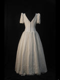 Retro 1950s Wedding Dresses for Bride Ball Gown Boat With Short Sleeves Tulle Petite/Plus Size Bridal Gowns for Summer Wedding HZ0311