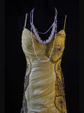 Vintage Mermaid Spaghetti Straps Yellow Lace 70s With Beads Prom Max Dresses Inspo 18th Birthday Outfit Formal Dress For Women HZ0311