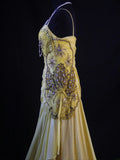Vintage Mermaid Spaghetti Straps Yellow Lace 70s With Beads Prom Max Dresses Inspo 18th Birthday Outfit Formal Dress For Women HZ0311