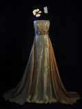 Retro 80s A line Strapless Yellow Tulle With Beadings Long Prom Dresses Inspo 22th Birthday Outfit Formal Dress HZ0311