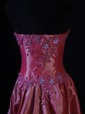 Retro 80s Ball Gown Strapless Pink Satin With Beadings Long Prom Dresses Inspo 22th Birthday Outfit Formal Dress HZ0311