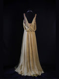 Vintage A line Cowl Neck Chiffon 80s With Beadings Bodice Long Prom Dresses Inspo Birthday Outfit Formal Dress For Women HZ0311