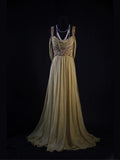 Vintage A line Cowl Neck Chiffon 80s With Beadings Bodice Long Prom Dresses Inspo Birthday Outfit Formal Dress For Women HZ0311