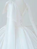 Princess Long Wedding Gowns Ball Gown V Neck Sleeveless Pleated Satin for Bride With Train White Bridal Dress HZ0311