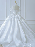 Modest Long Wedding Dresses Ball Gown Off The Shoulder White Satin Style For Bride With Pleated Bodice Train Bridal Dresses HZ0311