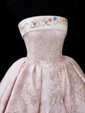 Chic Ball Gown Strapless Blush Pink 16th Birthday Dress Lace Homecoming Dresses Cocktail Gown HZ0311