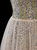 Elegant A line Strapless Champagne Tulle Lace Long Formal Fancy Evening Dresses Dinner Outfits Classy Party Gowns HZ0311