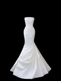Vintage Wedding Gowns 1960s Dresses Simple Mermaid Strapless Style for Bride Satin With Train White Petite/Plus Size Bridal Gown HZ0311