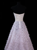 Elegant Ball Gown Strapless Lilac Tulle With Beads Long Formal Fancy Evening Dresses Dinner Outfits Classy Party Gowns HZ0311