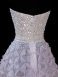Elegant Ball Gown Strapless Lilac Tulle With Beads Long Formal Fancy Evening Dresses Dinner Outfits Classy Party Gowns HZ0311