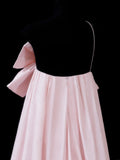 Elegant A line One Shoulder Pink Satin Long Formal Fancy Evening Dresses Dinner Outfits Classy Party Gowns HZ0311