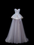 Elegant Ball Gown Strapless Multi Colors Tulle Lace Tops Formal Fancy Long Evening Dresses Dinner Outfits Classy Party Gowns HZ0311