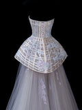 Elegant Ball Gown Strapless Multi Colors Tulle Lace Tops Formal Fancy Long Evening Dresses Dinner Outfits Classy Party Gowns HZ0311